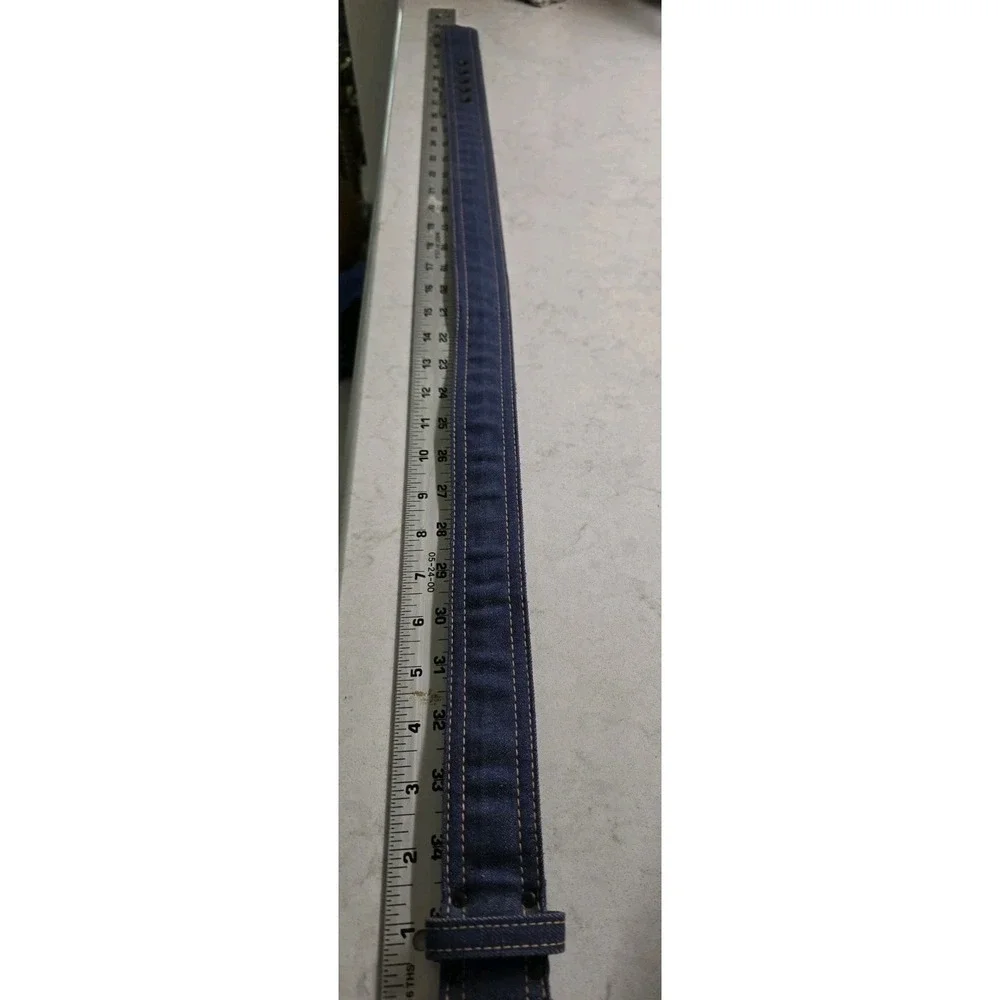 Y2K Gear Works Industrial Belt 30 Blue Canvas Leather Grommet Buckle